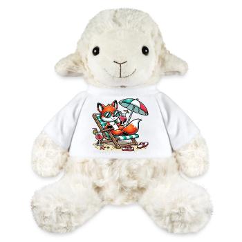 Renard de dessin animé joyeux sur la plage sur une chaise longue - Mouton en peluche Annika MiniFeet® - blanc - Devant