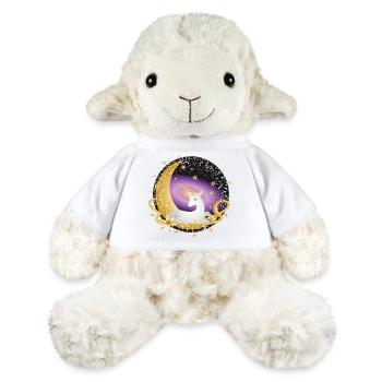 Halbmond mit fantasievollen Einhorn im Universum - MiniFeet® Schaf Annika - Weiß - Vorne