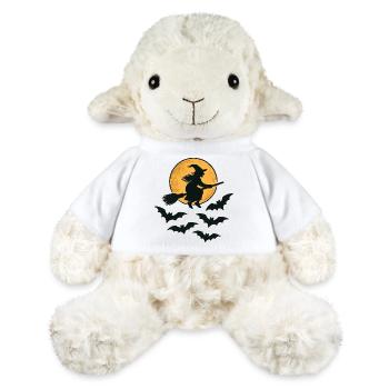 Sorcière volante avec des chauves-souris – Design d’Halloween - Mouton en peluche Annika MiniFeet® - blanc - Devant