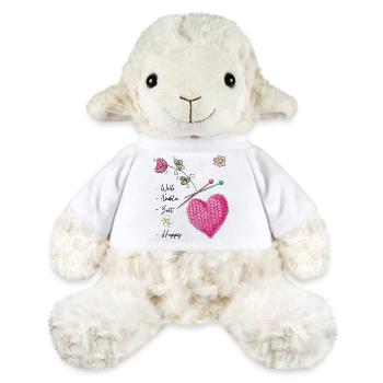 Coeur tricoté avec des fleurs et des aiguilles à tricoter - Mouton en peluche Annika MiniFeet® - blanc - Devant
