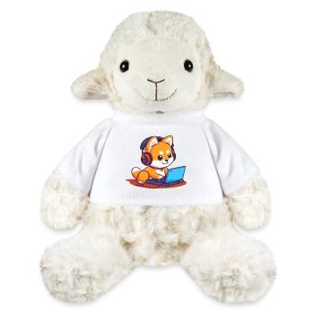 Shiba Inu Joueur | Le style Pixel Art | Nerd - Mouton en peluche Annika MiniFeet® - blanc - Devant