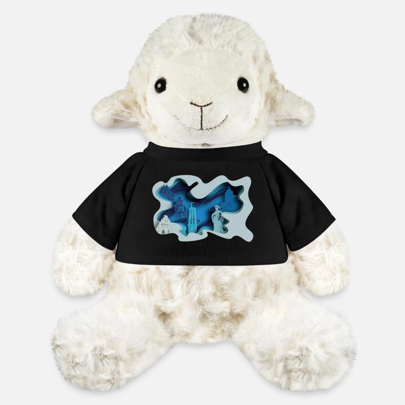 Silhouette de la ville de Moers à l’aspect hydrographique - Mouton en peluche Annika MiniFeet® - noir