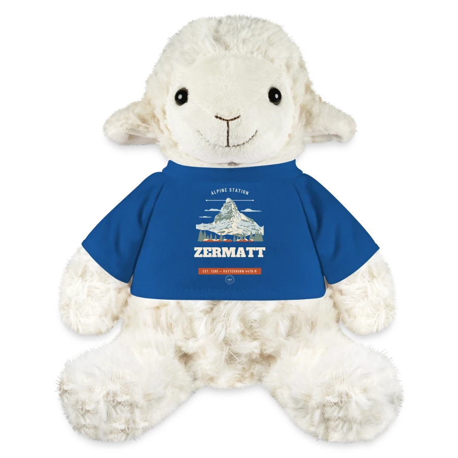 Zermatt badge on a minifeet® sheep annika, royal blue
