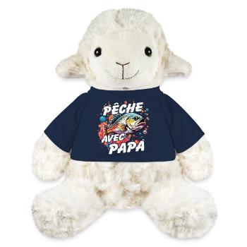 Pêche avec papa. Motif de pêche coloré - Mouton en peluche Annika MiniFeet® - bleu marine - Devant