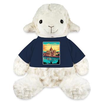 Budapest, Hongrie, Parlement, Affiche de voyage vintage - Mouton en peluche Annika MiniFeet® - bleu marine - Devant