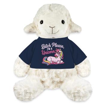 Licorne qui dit un motif de conne, s’il te plaît - Mouton en peluche Annika MiniFeet® - bleu marine - Devant