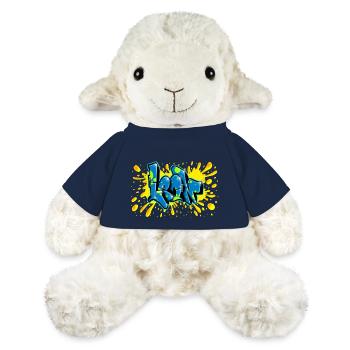 Léon graffiti splash prénom imprimable sur tout - Mouton en peluche Annika MiniFeet® - bleu marine - Devant