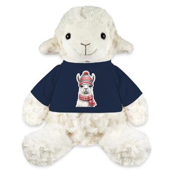 Lama d’hiver avec chapeau et écharpe tricotés - Mouton en peluche Annika MiniFeet® - bleu marine - Devant