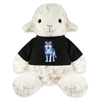Motif moderne de loup polygonal dans des tons de bleu - Mouton en peluche Annika MiniFeet® - jaune soleil - Devant