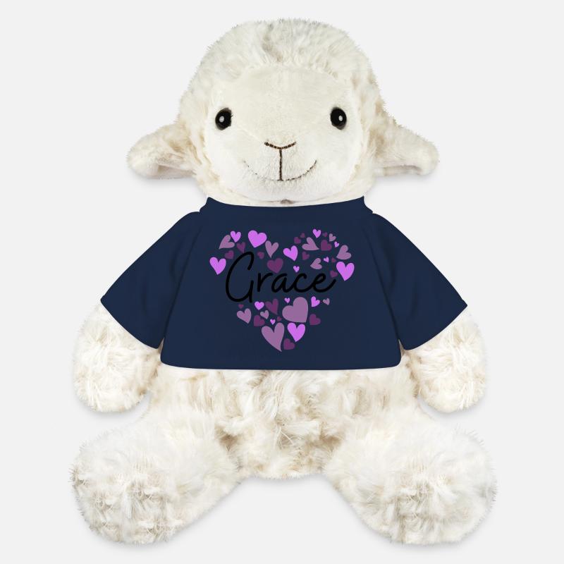 Grace Name Design avec des cœurs violets en forme de cœur - Mouton en peluche Annika MiniFeet® - bleu marine