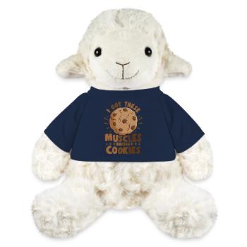 Amateur de pâtisserie, j’ai ces muscles qui font des biscuits - Mouton en peluche Annika MiniFeet® - bleu marine - Devant