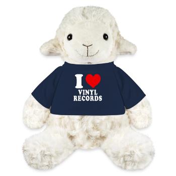 J’aime les disques vinyles coeur drôle spirituel - Mouton en peluche Annika MiniFeet® - bleu marine - Devant