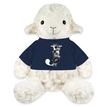 Lettre j floral noir et blanc - Mouton en peluche Annika MiniFeet® - bleu marine - Devant