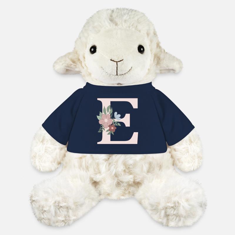 Lettre E avec fleur rose - Mouton en peluche Annika MiniFeet® - bleu marine