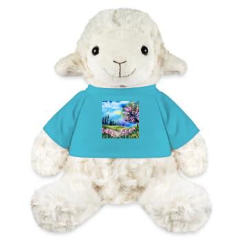 Aquarell Natur und Wald Blumenwiese Vögel und Baum - MiniFeet® Schaf Annika - Atollblau - Vorne