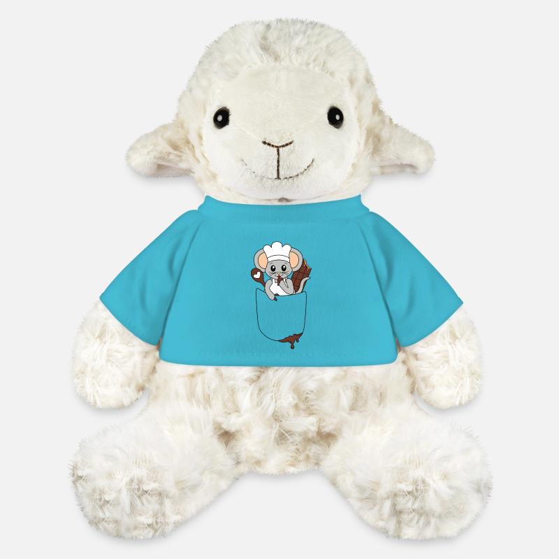 Mouse in breast pocket nibbling chocolate - MiniFeet® Sheep Annika - atoll blue