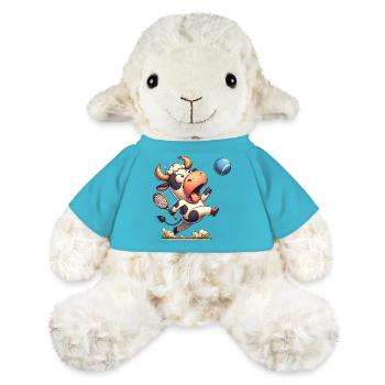 Drôle de vache de tennis avec raquette et balle - Mouton en peluche Annika MiniFeet® - bleu outremer - Devant