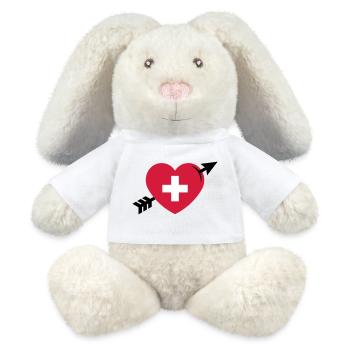 Herz Mit Schweizerkreuz Und Pfeil (Schweiz / 3C) - MiniFeet® RecycelHase® Creme - Weiß - Vorne