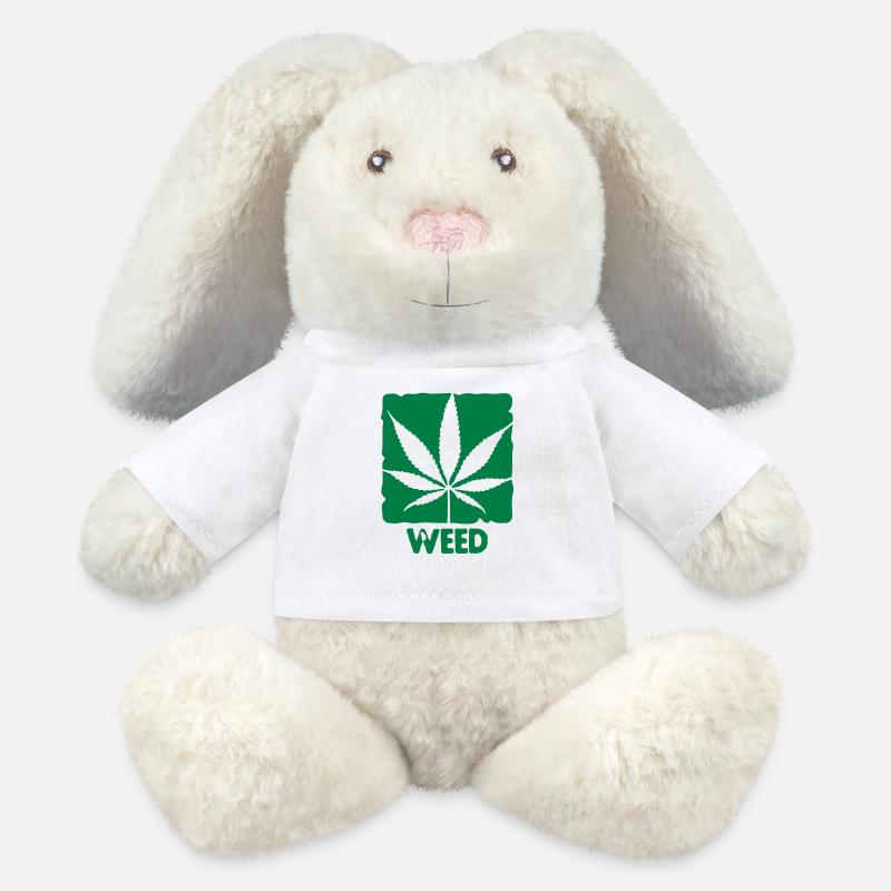 weed with boxed leaf - MiniFeet® RecycelHase® Bunny Cream - white