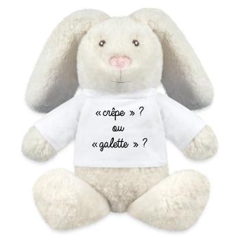 Bretagne - Crêpe ou galette ? - Lapin en peluche recyclé MiniFeet® Crème - blanc - Devant