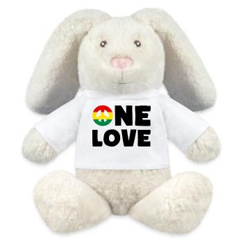 ONE LOVE Peace Jamaica Reggae Rastafari - Lapin en peluche recyclé MiniFeet® Crème - blanc - Devant