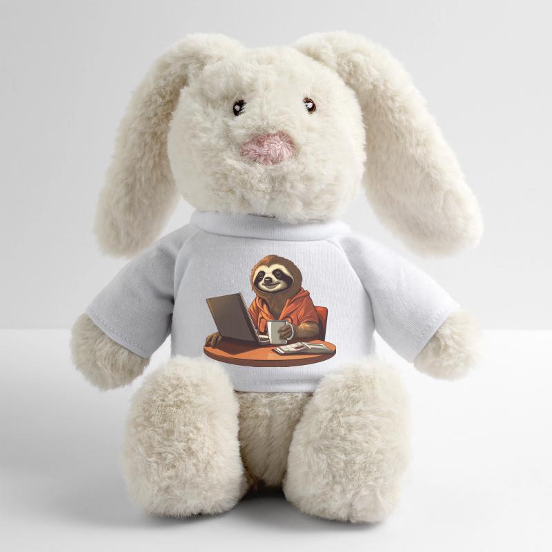 Sloth CEO - Relaxed Chef with Coffee and Lap MiniFeet® RecycelHase® Bunny Cream