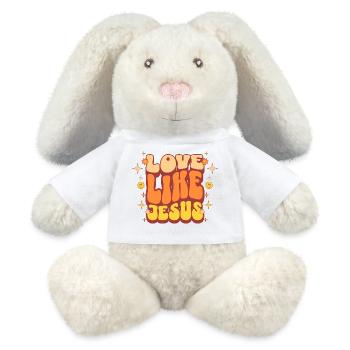 Liebe Jesus Design in Retro Farben - MiniFeet® RecycelHase® Creme - Weiß - Vorne