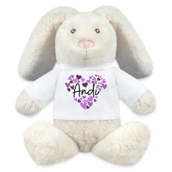 J’adore les cœurs Andi en violet - Lapin en peluche recyclé MiniFeet® Crème - blanc - Devant