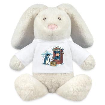 Funny Penguin Tariff Satire Cartoon - MiniFeet® RecycelHase® Bunny Cream - white - Front