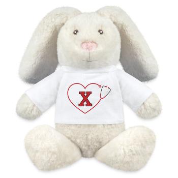 Buchstabe x Stethoskop - MiniFeet® RecycelHase® Creme - Weiß - Vorne