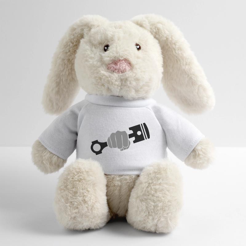Fist holds engine piston MiniFeet® RecycelHase® Bunny Cream