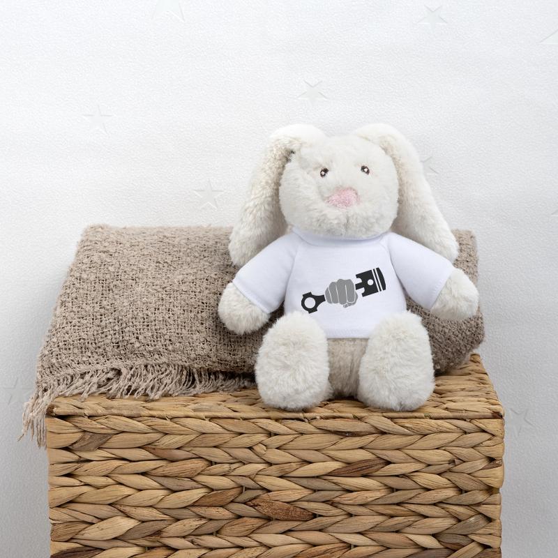 Fist holds engine piston MiniFeet® RecycelHase® Bunny Cream