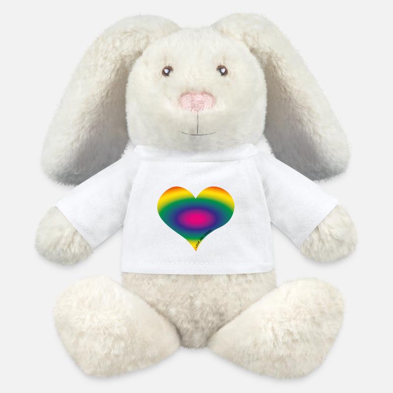 Herz mit außergewöhnlichem Regenbogen - horizontal - MiniFeet® RecycelHase® Creme - Weiß