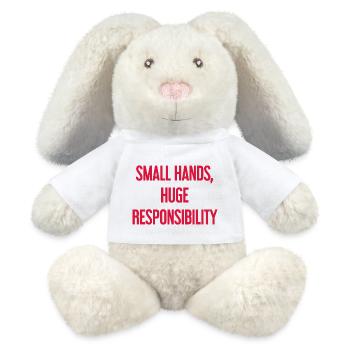 Kleine Hände, riesige Verantwortung Eltern-Spruch - MiniFeet® RecycelHase® Creme - Weiß - Vorne