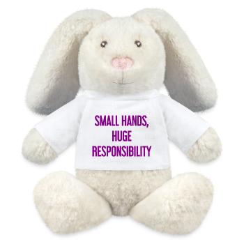 Kleine Hände, riesige Verantwortung Eltern-Spruch - MiniFeet® RecycelHase® Creme - Weiß - Vorne