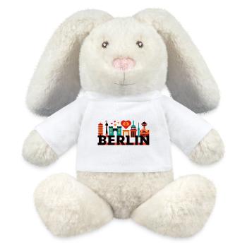 La ligne d’horizon de Berlin avec des symboles d’amour - Lapin en peluche recyclé MiniFeet® Crème - blanc - Devant