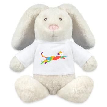 Bunte Katze in Bewegung – Abstraktes Design - MiniFeet® RecycelHase® Creme - Weiß - Vorne