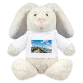 Die Skyline von Niagara City und das Panorama der Niagarafälle - MiniFeet® RecycelHase® Creme - Weiß - Vorne