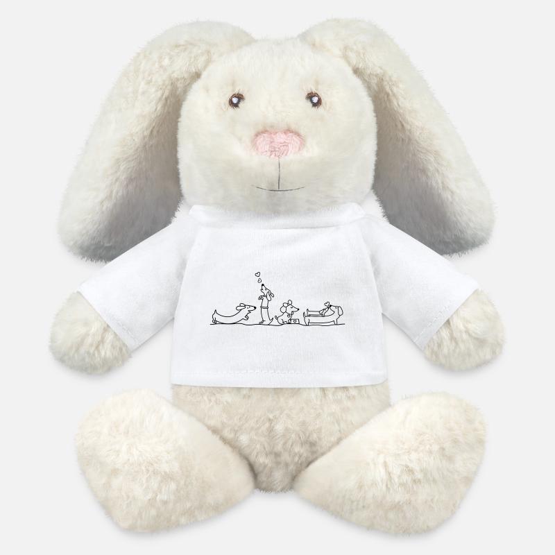 Illustration de teckel affectueux - Lapin en peluche recyclé MiniFeet® Crème - blanc