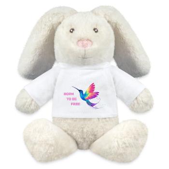 Né pour être libre, LGBTQ+, Arc-en-ciel, Liberté - Lapin en peluche recyclé MiniFeet® Crème - blanc - Devant