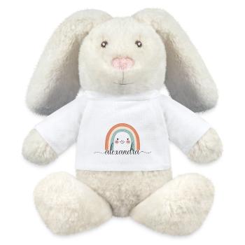 Alexandra! Regenbogen, personalisierbar - MiniFeet® RecycelHase® Creme - Weiß - Vorne