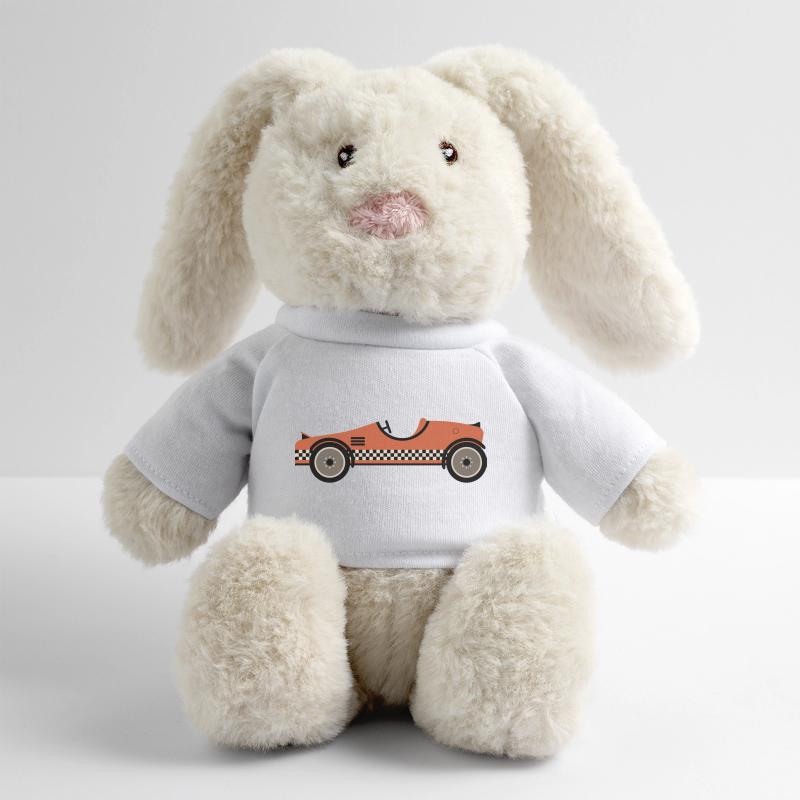 Voiture de course texturée rouge Lapin en peluche recyclé MiniFeet® Crème