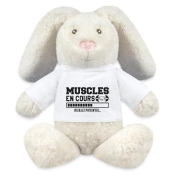 Muscles en cours ... musculation Humour marrant - Lapin en peluche recyclé MiniFeet® Crème - blanc - Devant