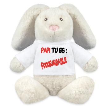 Papi tu es formidable - Lapin en peluche recyclé MiniFeet® Crème - blanc - Devant