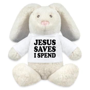 jesus saves i spend - MiniFeet® RecycelHase® Creme - Weiß - Vorne