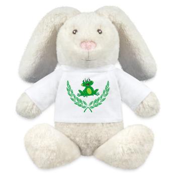 Frosch im grünen Lorbeerkranz – Herzlichen Glückwunsch - MiniFeet® RecycelHase® Creme - Weiß - Vorne