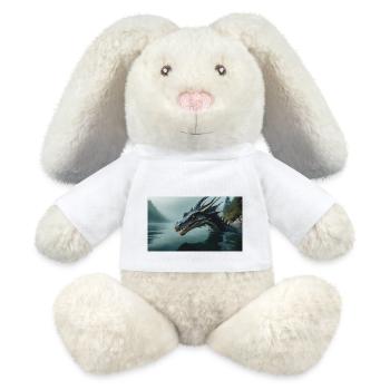 Ein realistischer böser dunkler Drache in einem nebligen Fluss - MiniFeet® RecycelHase® Creme - Weiß - Vorne