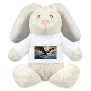 Ein realistischer, majestätischer dunkler Drache posiert - MiniFeet® RecycelHase® Creme - Weiß - Vorne