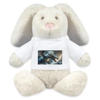 Ein realistischer böser dunkler Drache klettert auf einen nebligen - MiniFeet® RecycelHase® Creme - Weiß - Vorne