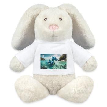 Ein realistischer blauer Wasserdrache im Meerwasser - MiniFeet® RecycelHase® Creme - Weiß - Vorne